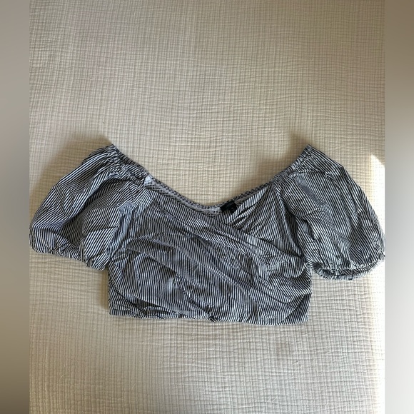 J. Crew Puff Sleeve Striped Cropped Top - Picture 3 of 12